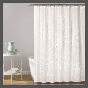 Lush Decor - Single Ruffle Flower Shower Curtain White - Lush D White